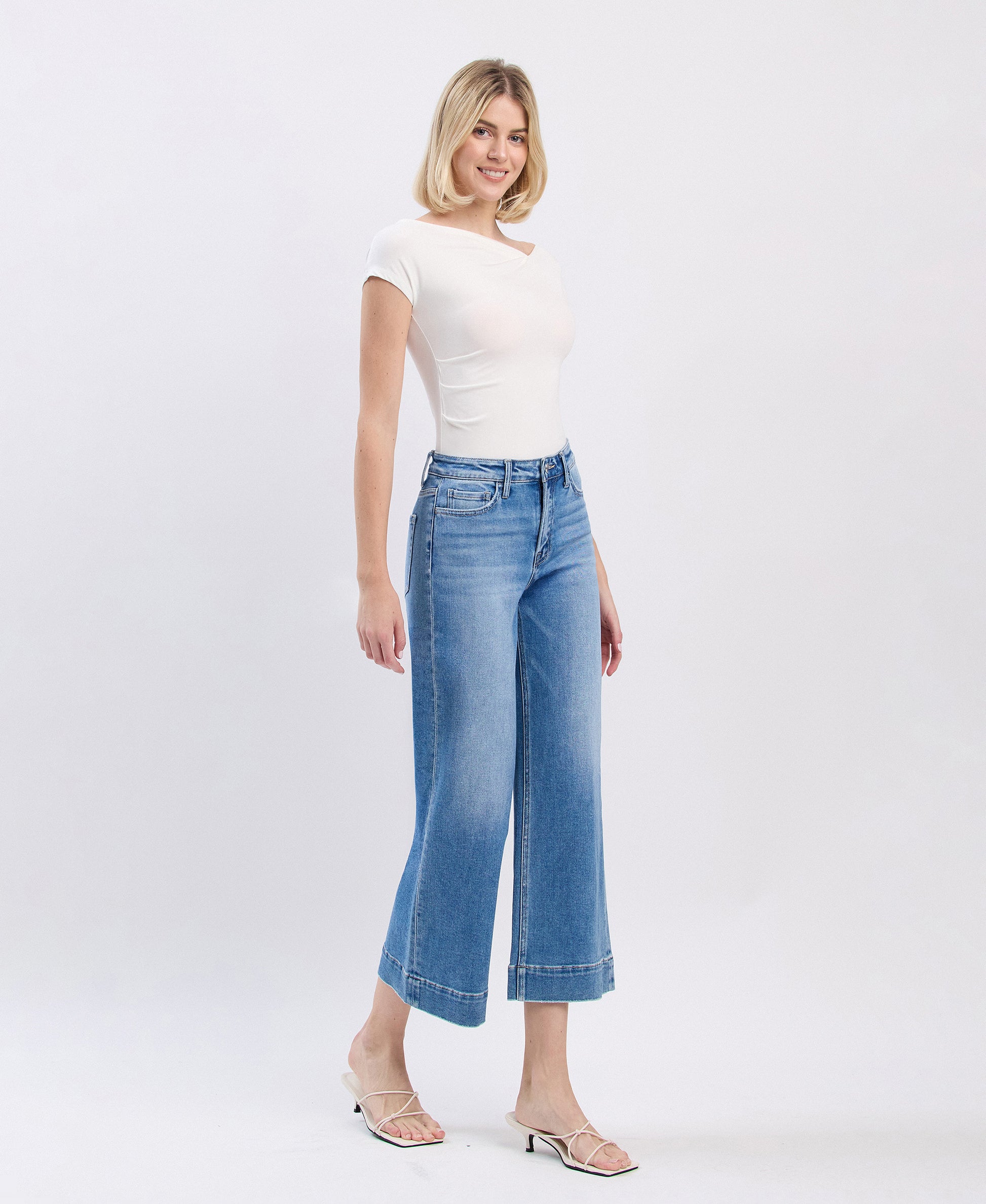 Right 45 degrees product image of Onsite - High Rise Crop Wide Leg Jeans