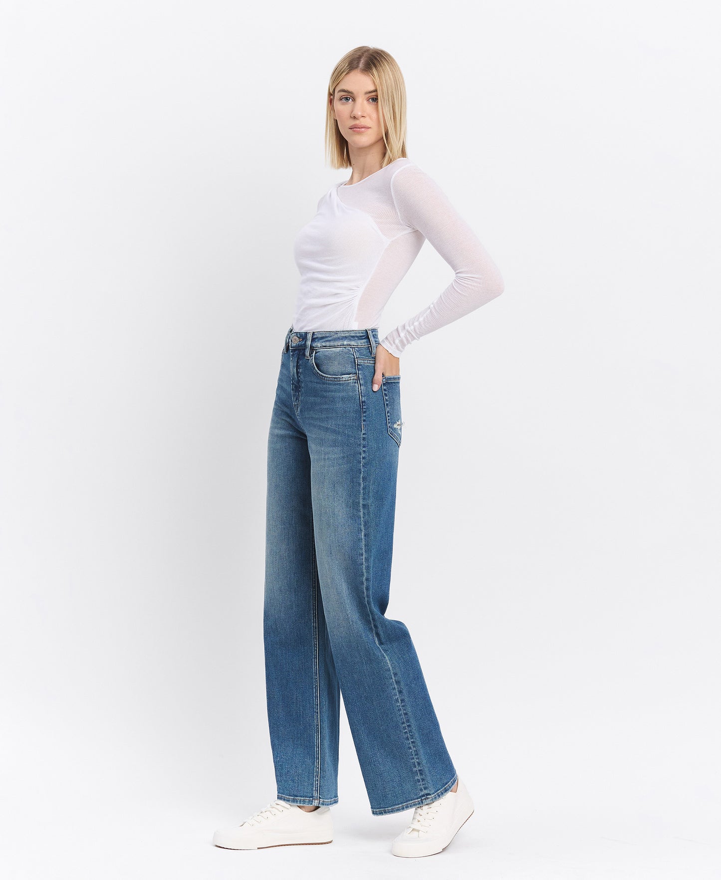 Left 45 degrees product image of On Target - Super High Rise Wide Leg Jeans
