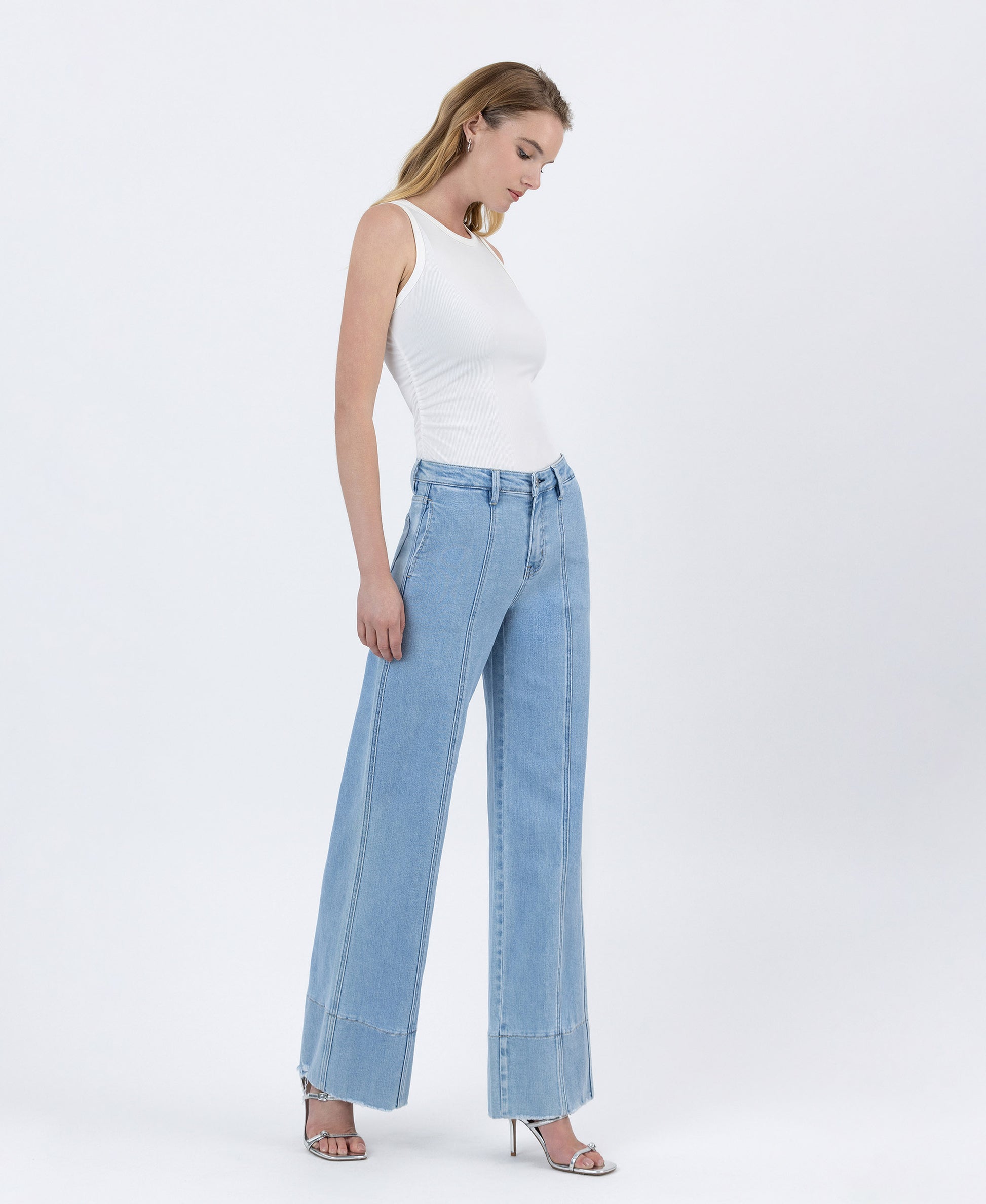 Right 45 degrees product image of Waterfall - High Rise Side Pocket Wide Leg Trouser Jeans