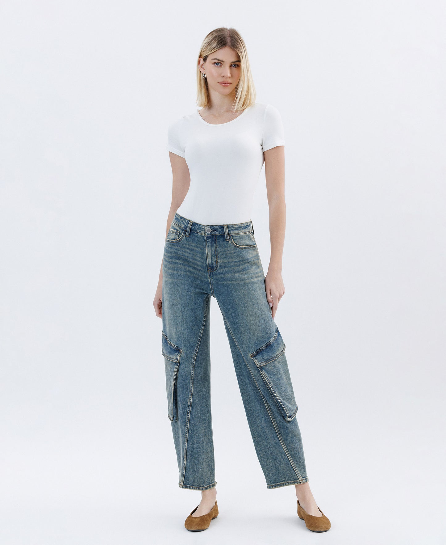 Front product images of Dreamland - Super High Rise Cargo Pocket Barrel Leg Jeans