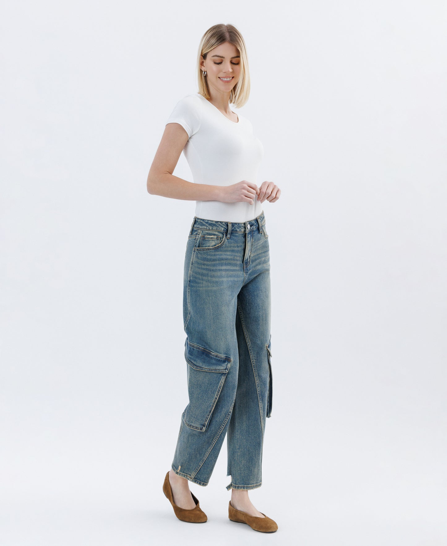 Dreamland - Super High Rise Cargo Pocket Barrel Leg Jeans