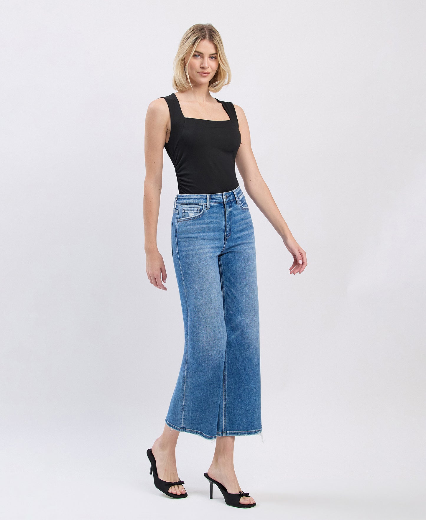 Right 45 degrees product image of Blue Soul - High Rise Crop Wide Jeans