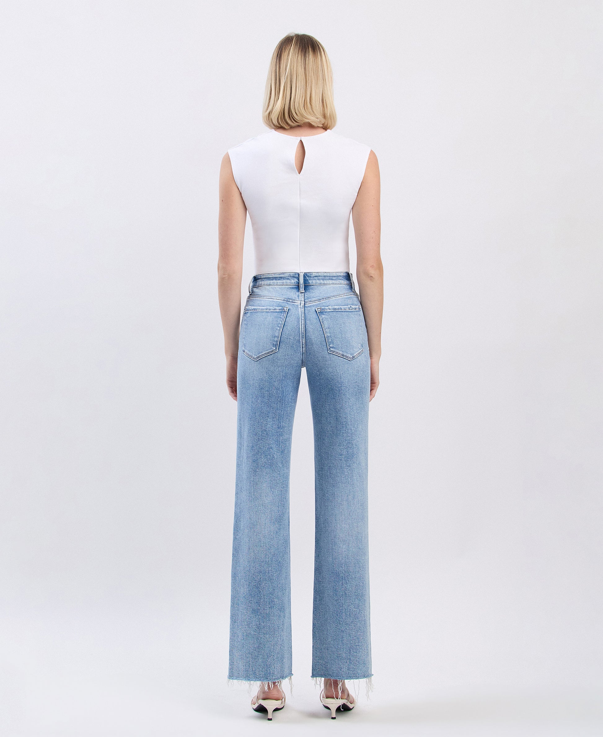 Back product images of Glorietta - High Rise Distressed Slim Wide Leg Jeans