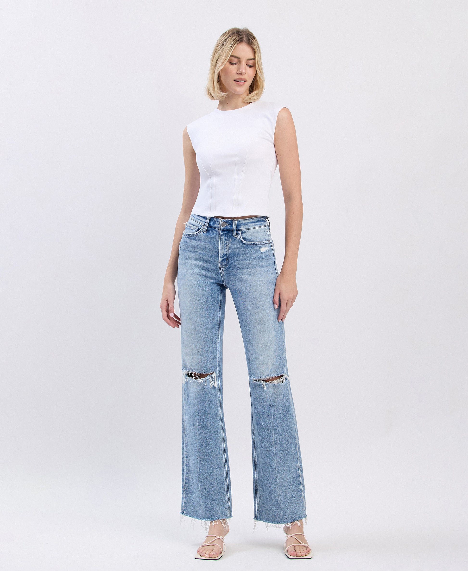Glorietta - High Rise Distressed Slim Wide Leg Jeans