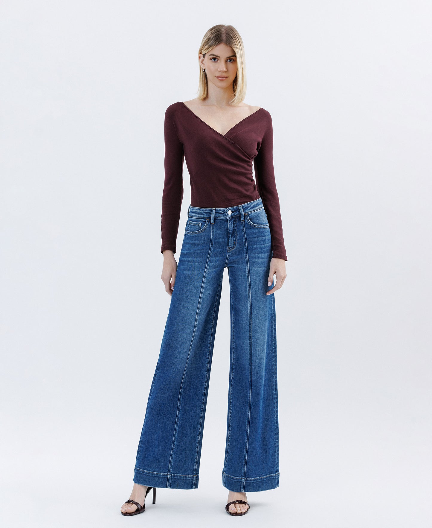 Front product images of Moon Bar - High Rise Trouser Hem Extreme Wide Leg Jeans