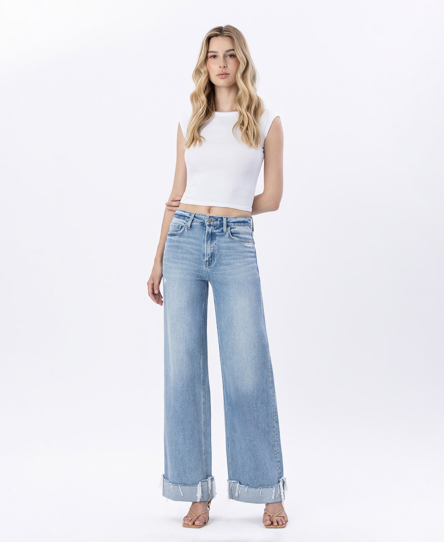 Front product images of Four Walls - Super High Rise Cuffed Wide Leg Jeans