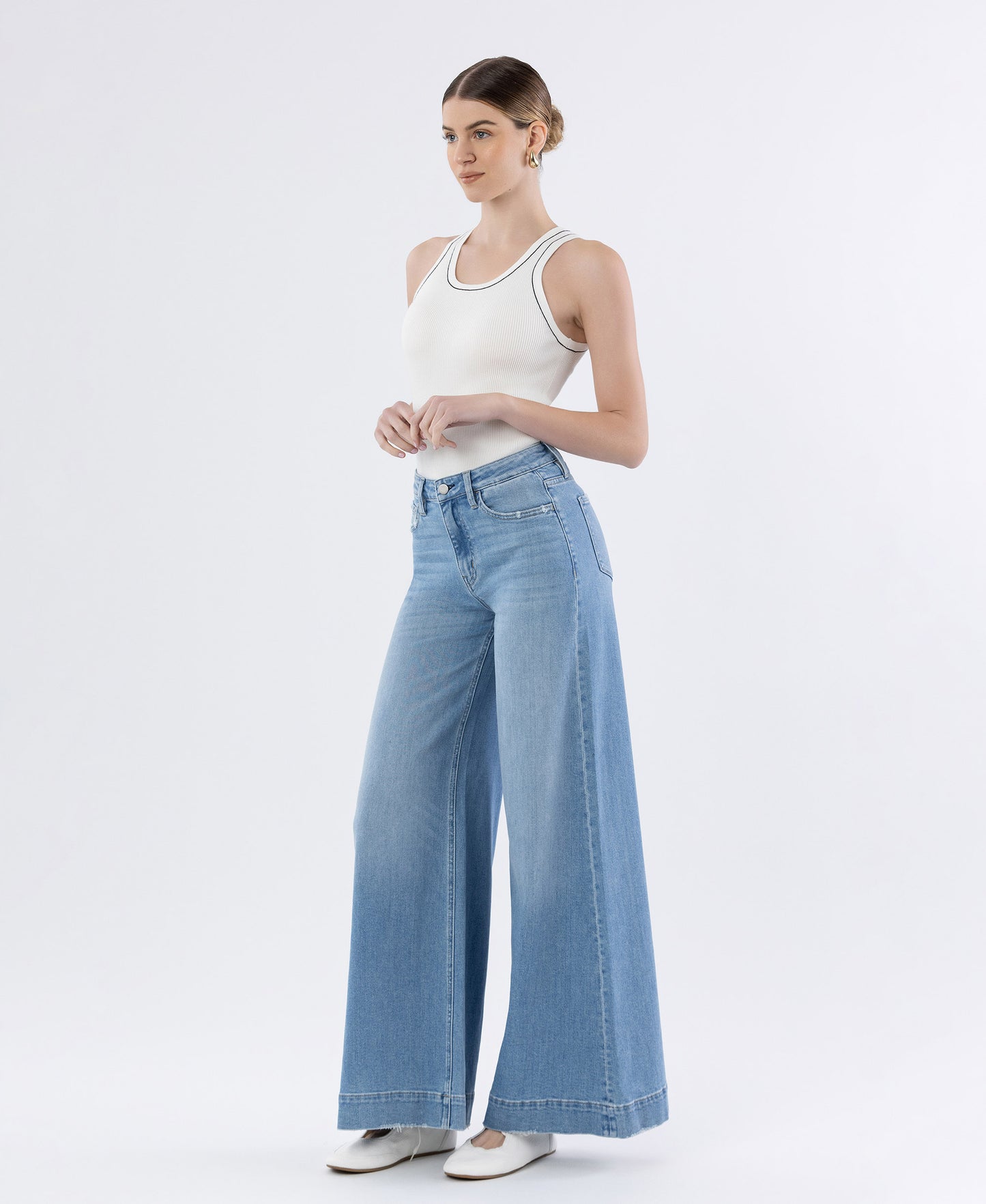Left 45 degrees product image of Battleground - High Rise Extreme Wide Leg Jeans