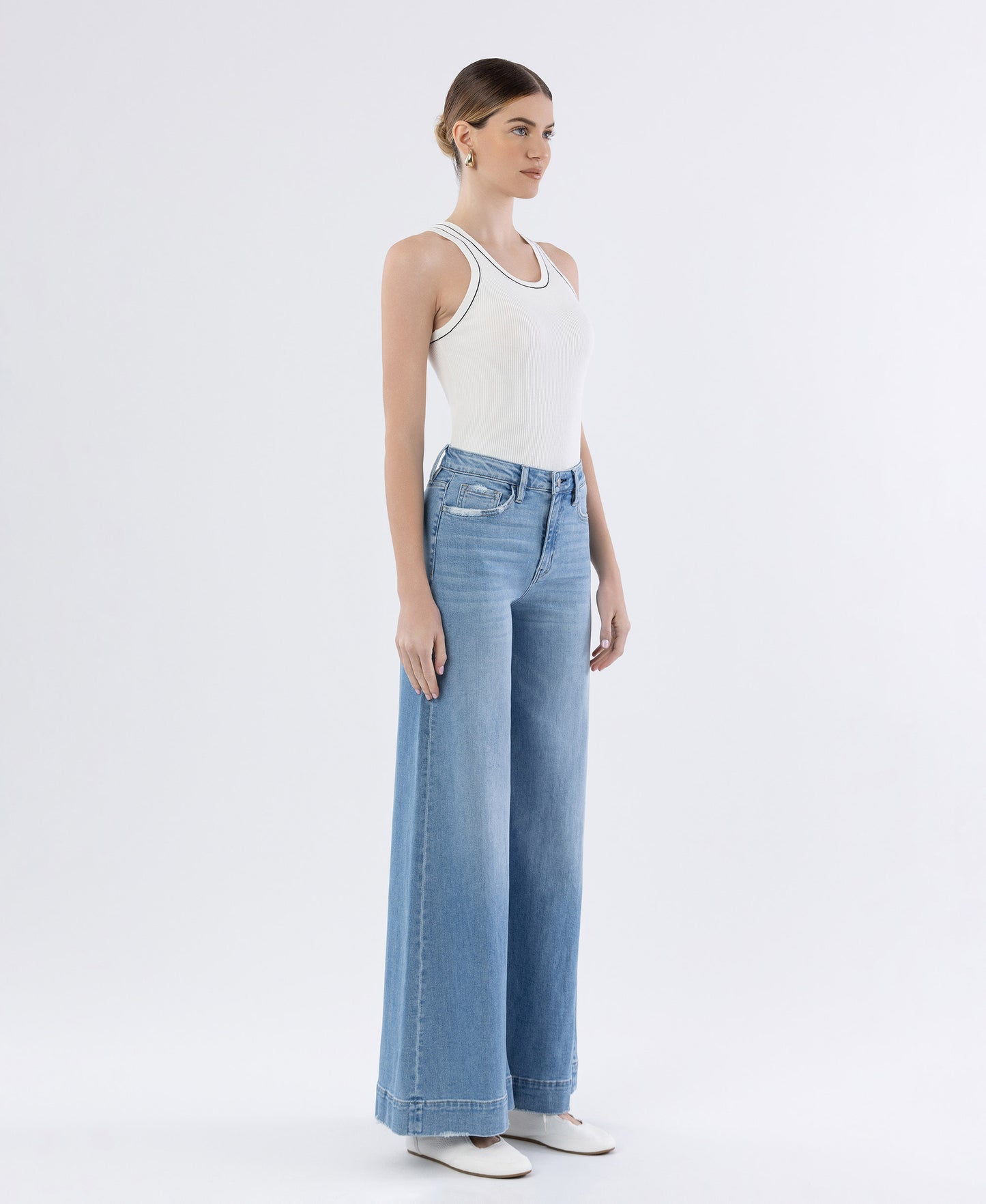 Right 45 degrees product image of Battleground - High Rise Extreme Wide Leg Jeans