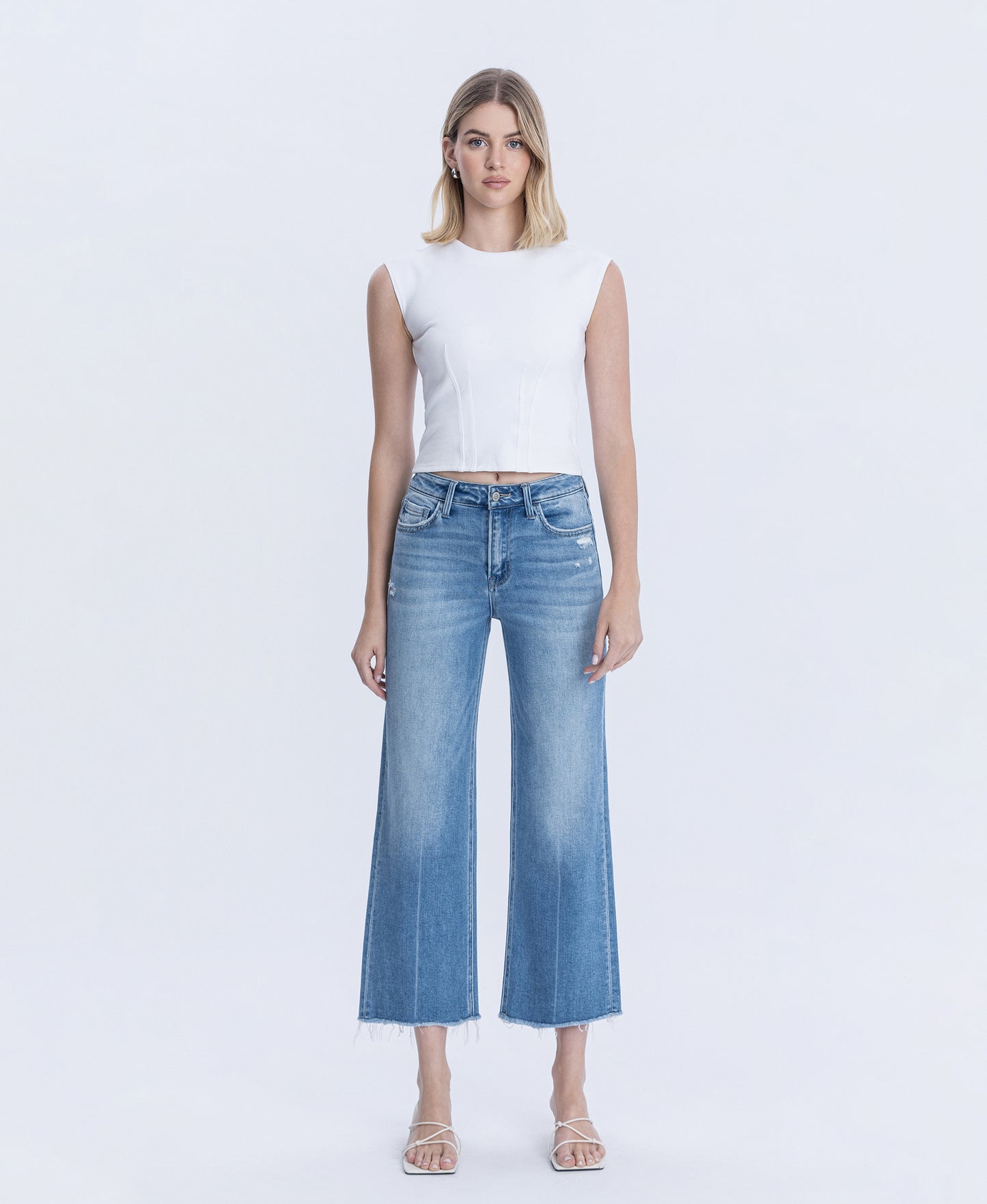 Front product images of Cypress - High Rise Raw Hem Crop Slim Wide Leg Jeans