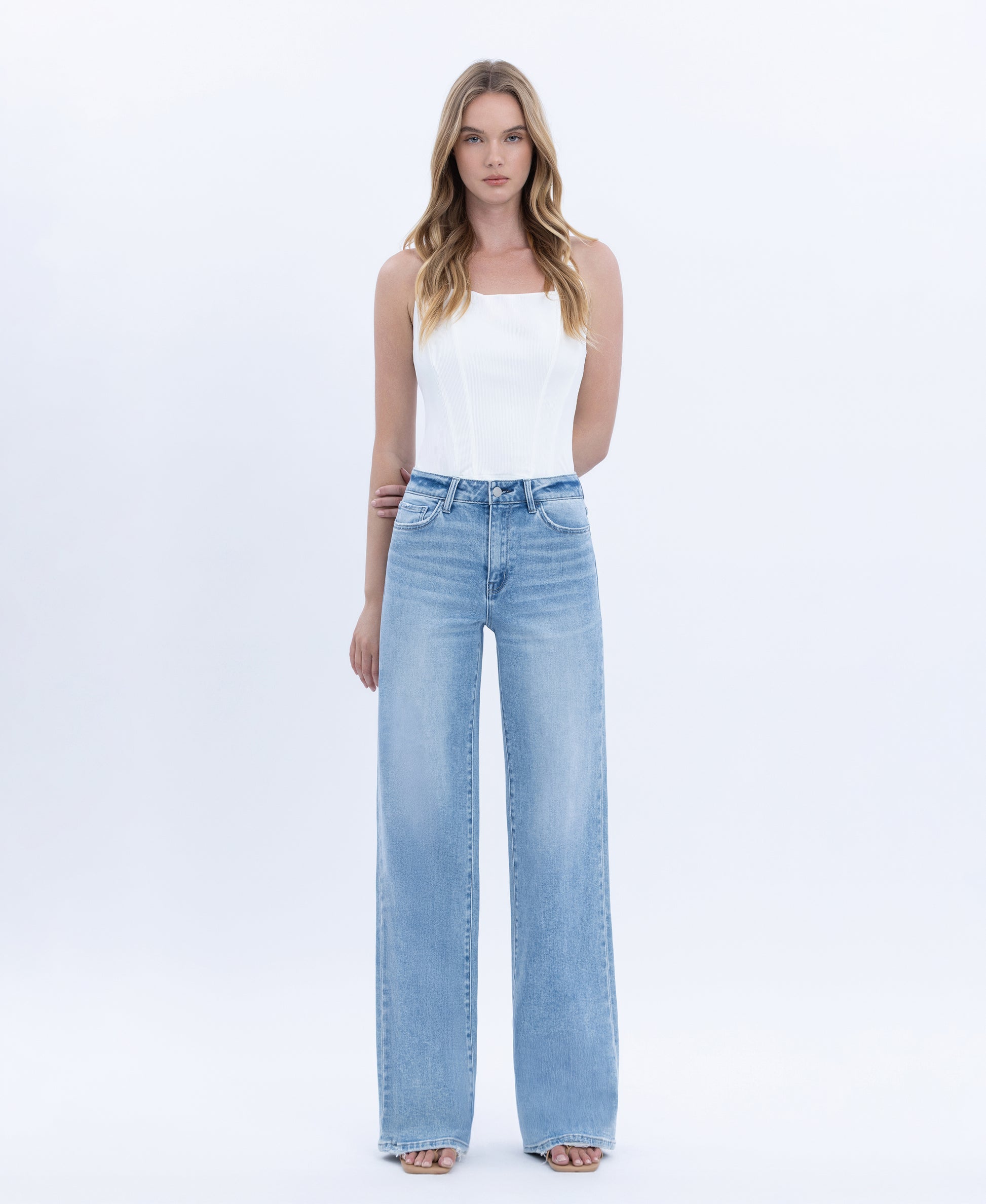 Front product images of Advantageous - High Rise Full Length Wide Leg Jeans
