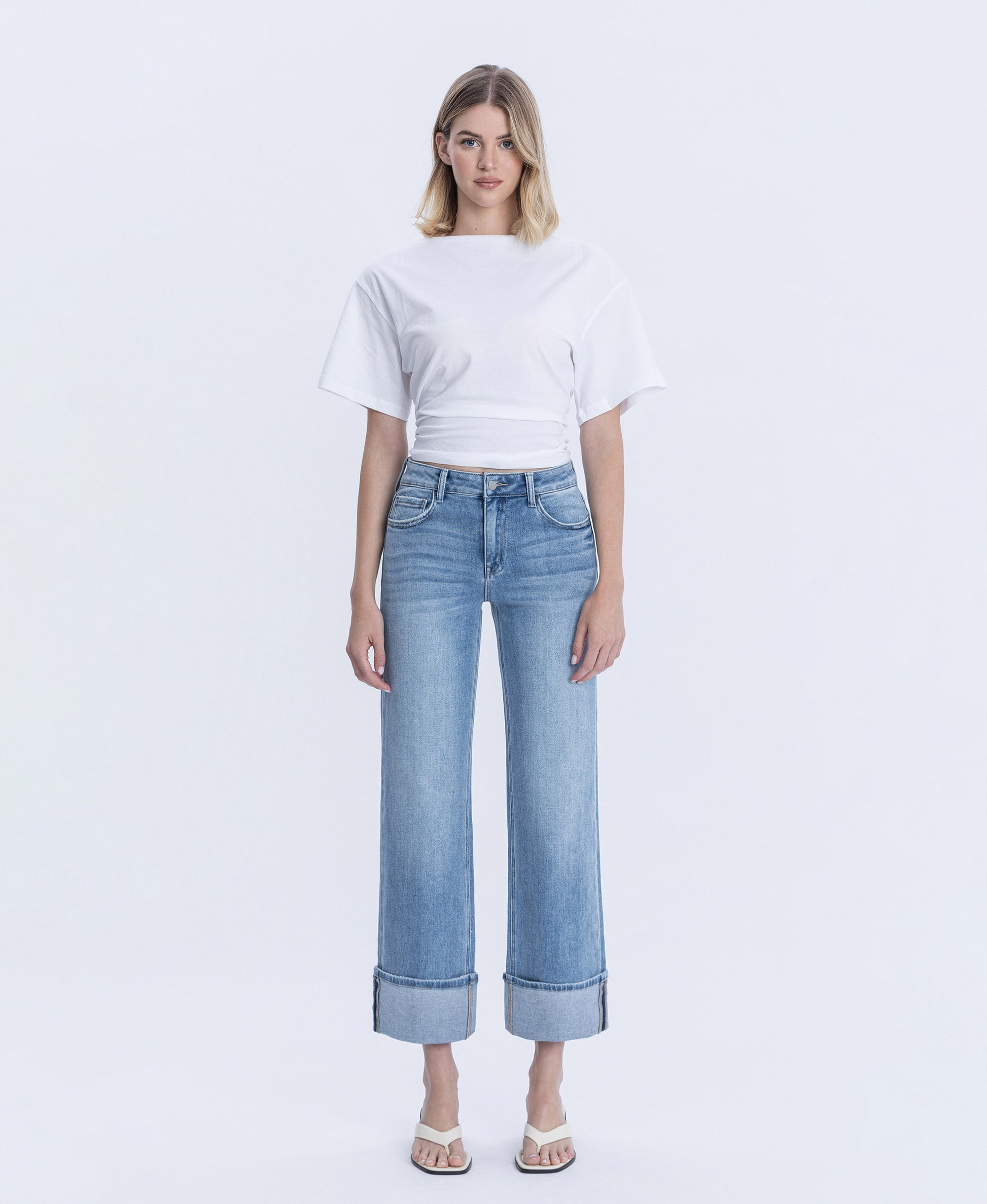 Front product images of Elan - High Rise Cuffed Slim Wide Leg Jeans