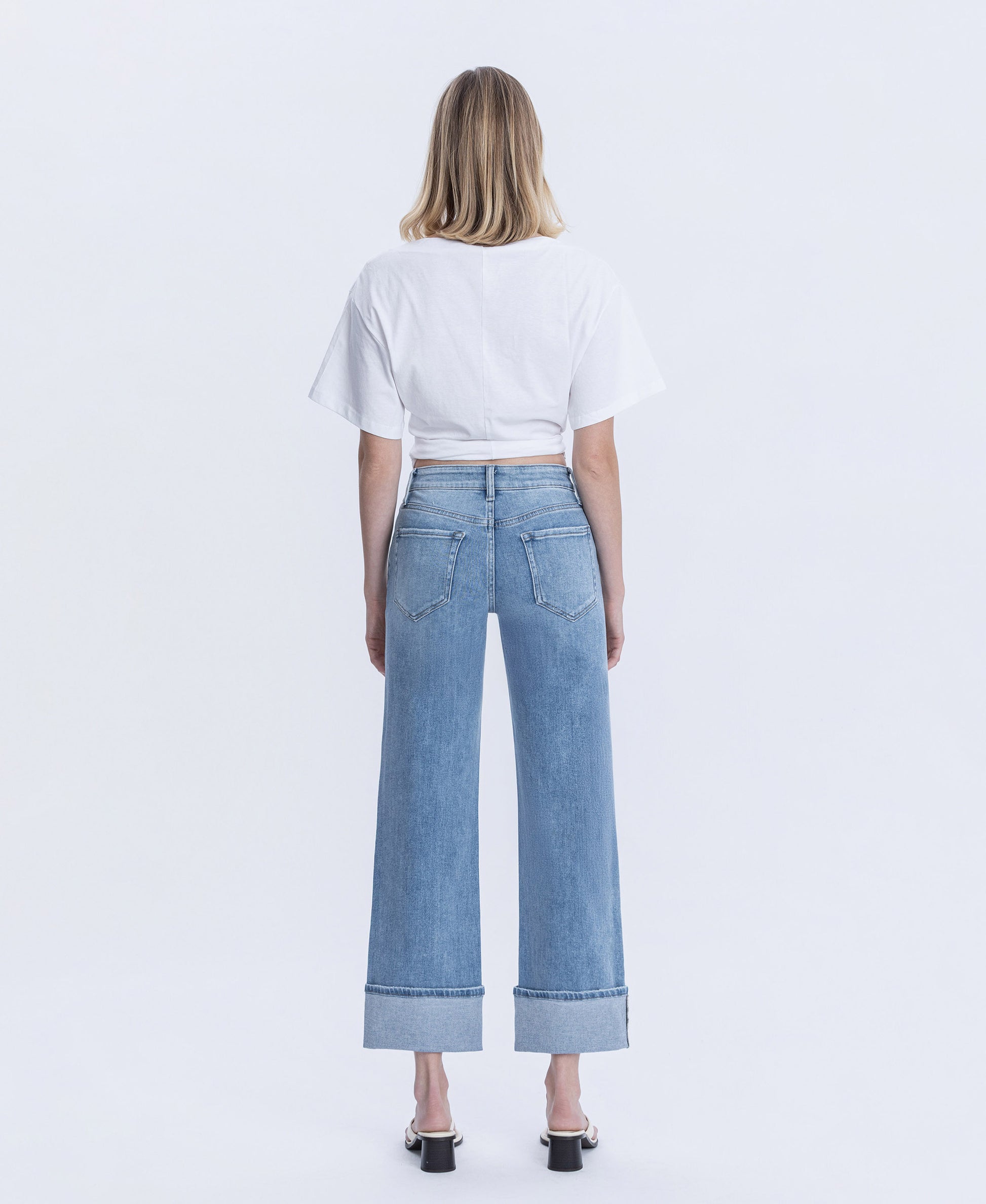 Back product images of Elan - High Rise Cuffed Slim Wide Leg Jeans