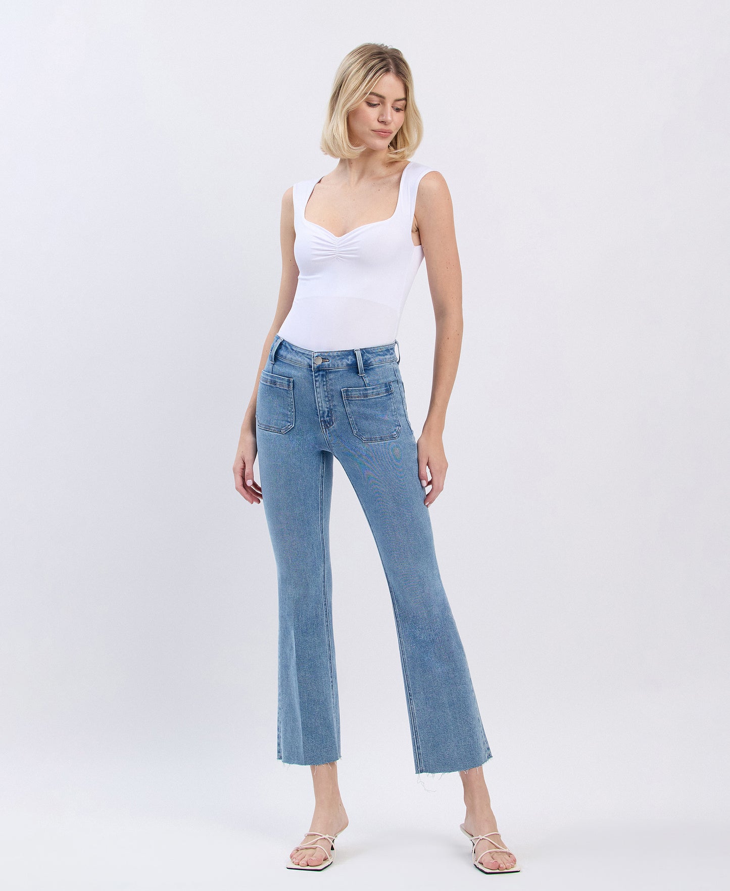 Front product images of Resound - High Rise Patch Pocket Crop Flare Jeans