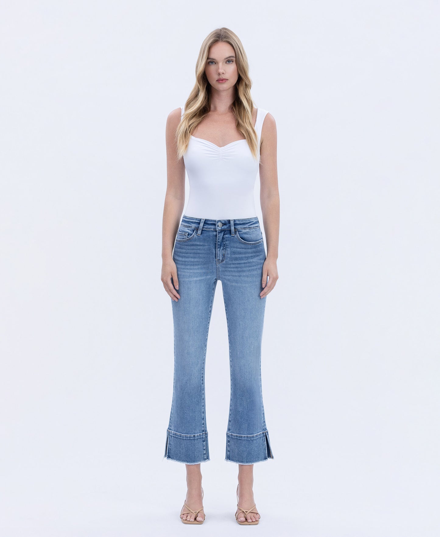 Front product images of Urbane - High Rise Trouser Slit Hem Kick Flare Jeans