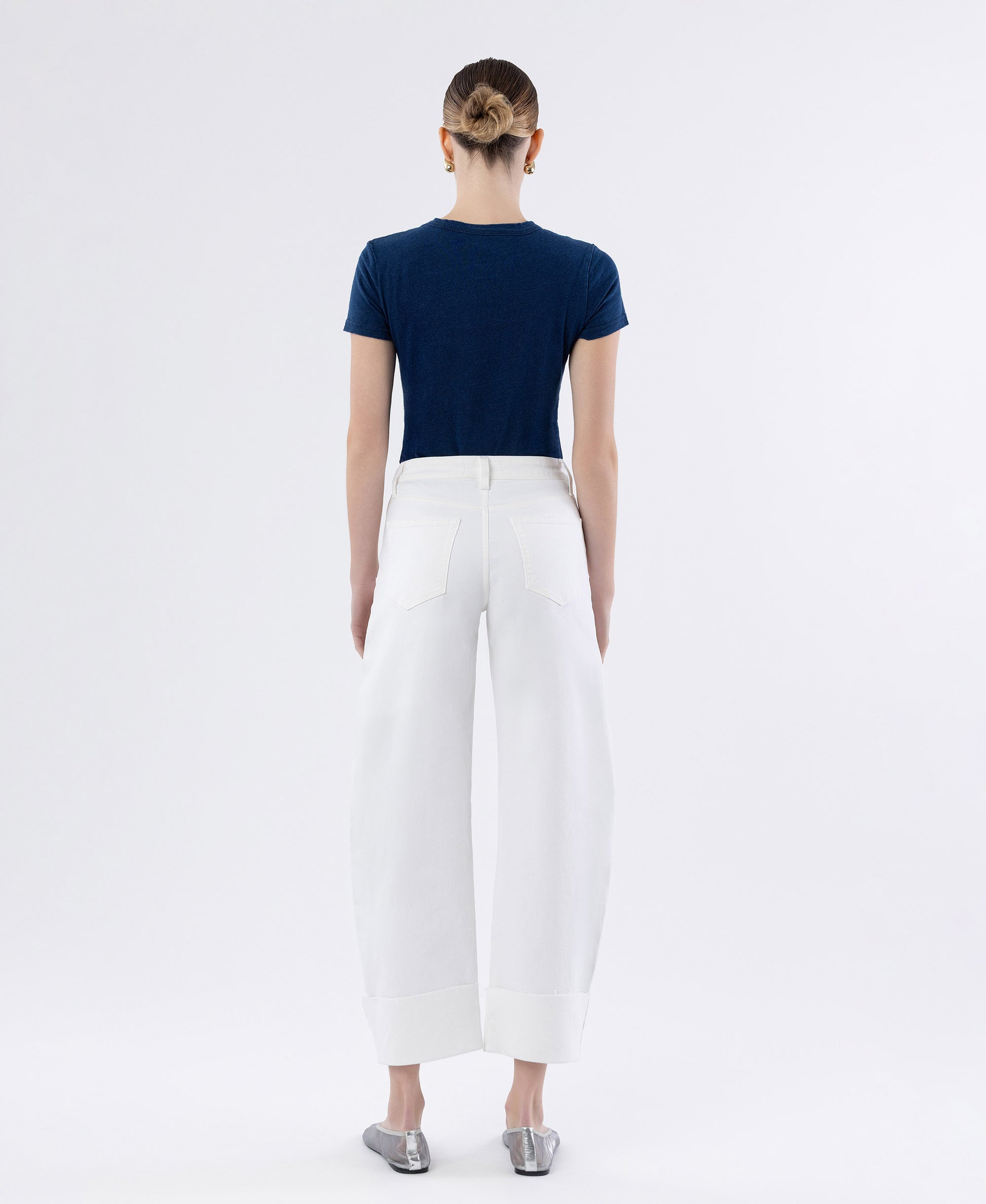 Back product images of Optic White - High Rise Cuffed Crop Barrel Leg Jeans