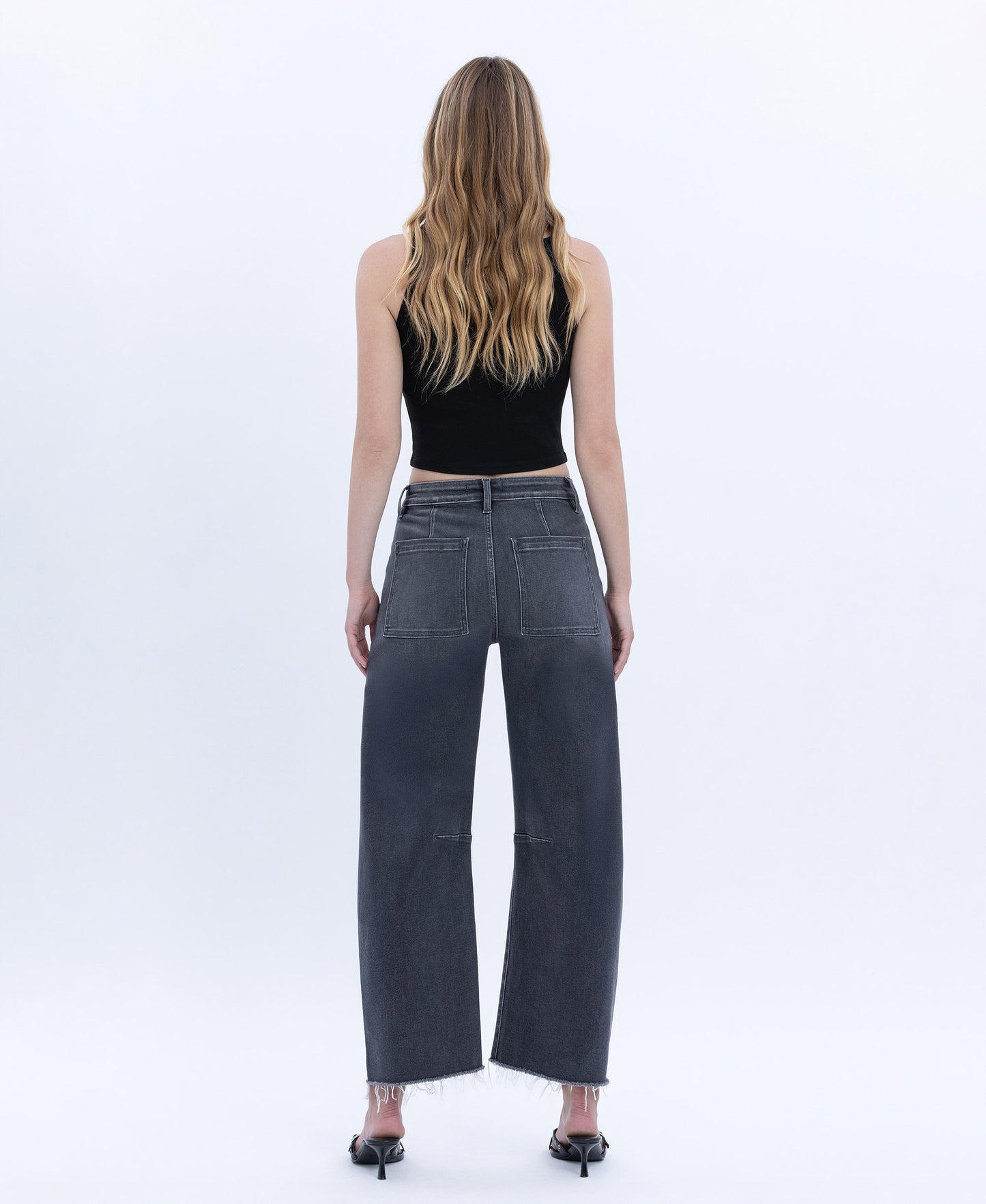 Back product images of Beachwood - High Rise Raw Hem Crop Utility Barrel Jeans
