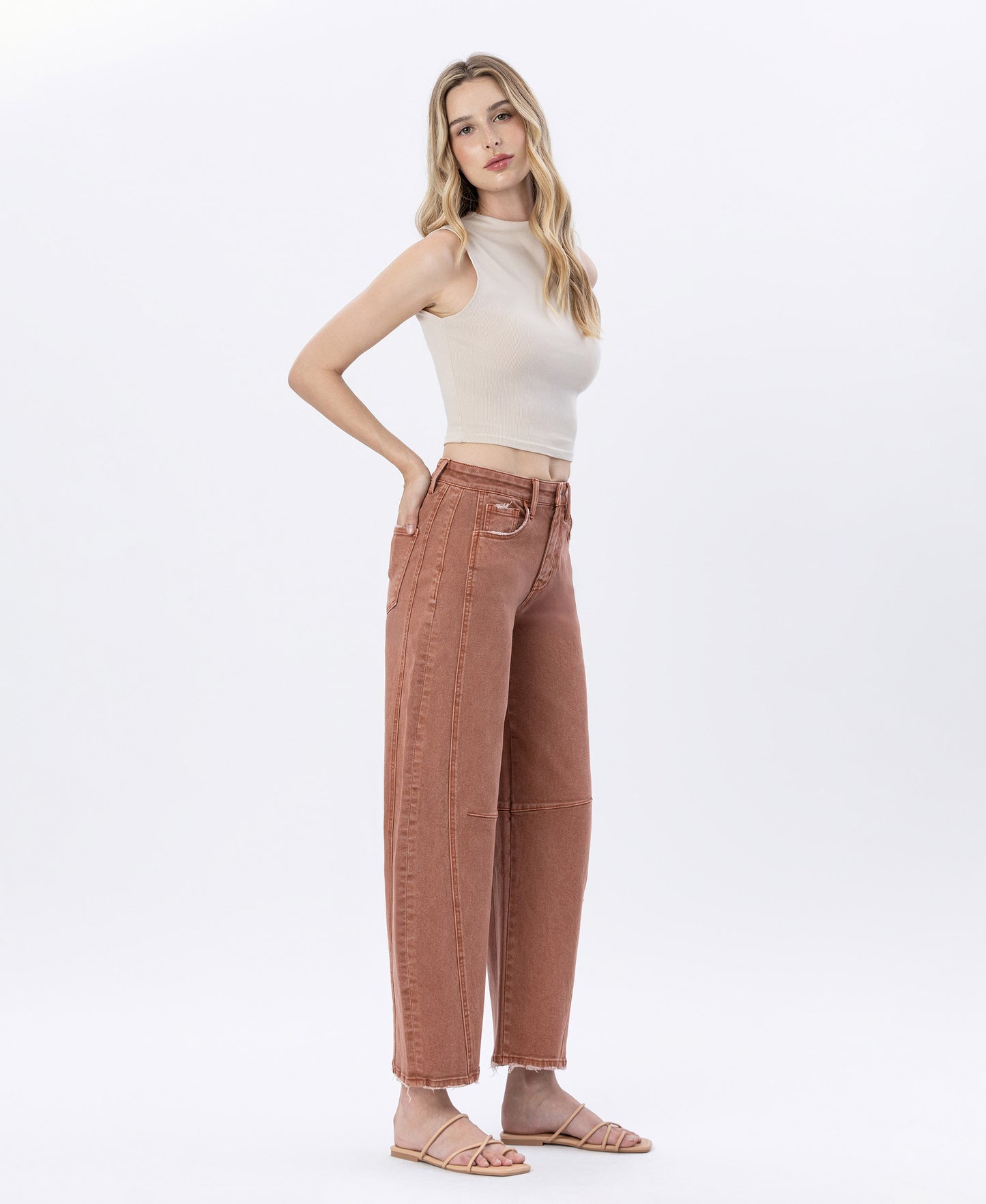 Right 45 degrees product image of Copper - High Rise Twist Barrel Jeans