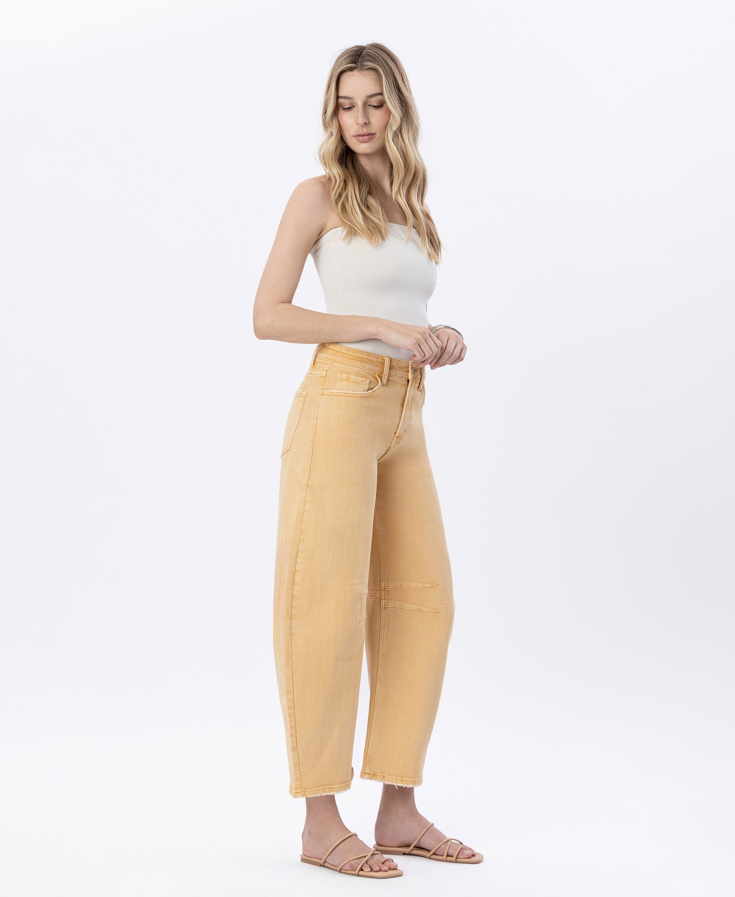 Right 45 degrees product image of Wheat - Super High Rise Horseshoe Jeans