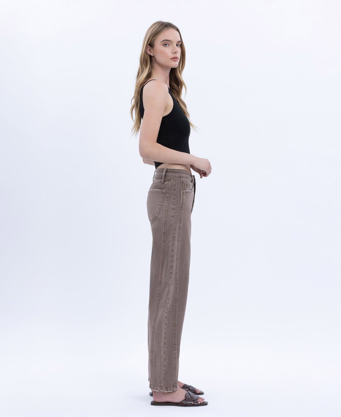 Right 45 degrees product image of Stone - High Rise Crop Barrel Jeans