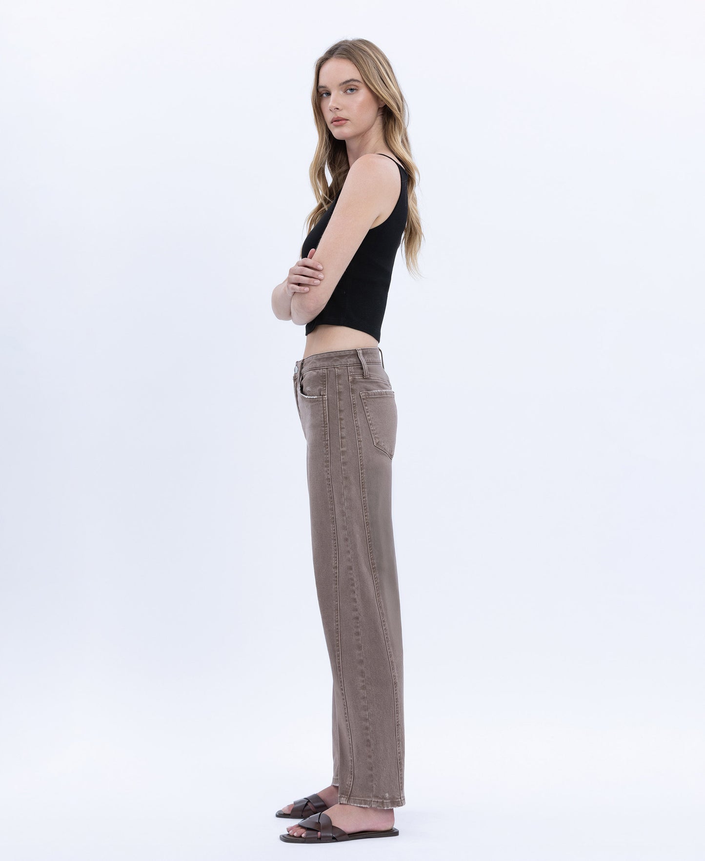 Left 45 degrees product image of Stone - High Rise Crop Barrel Jeans