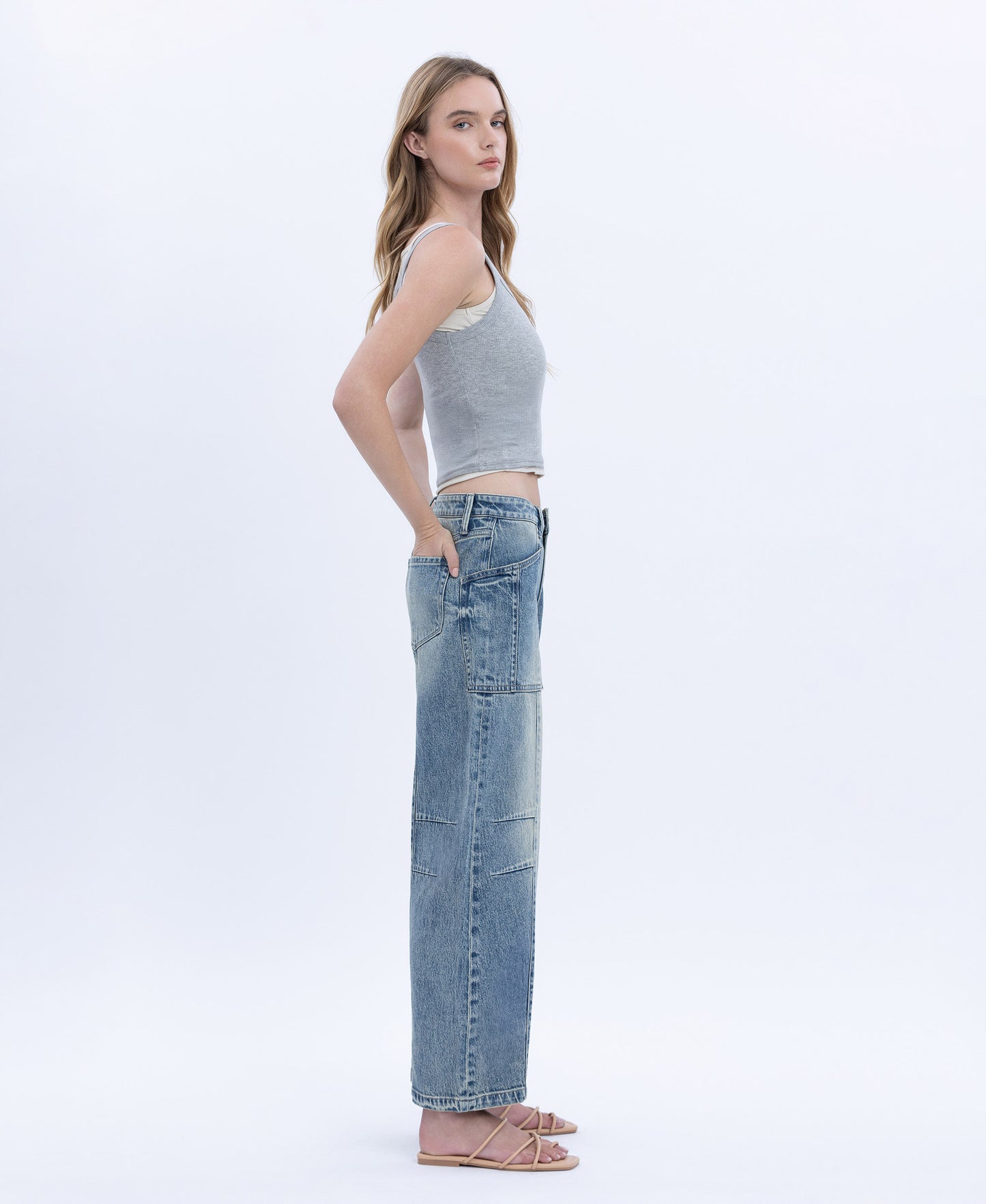 Right 45 degrees product image of Serene Lustre - High Rise Crop Dart Barrel Jeans