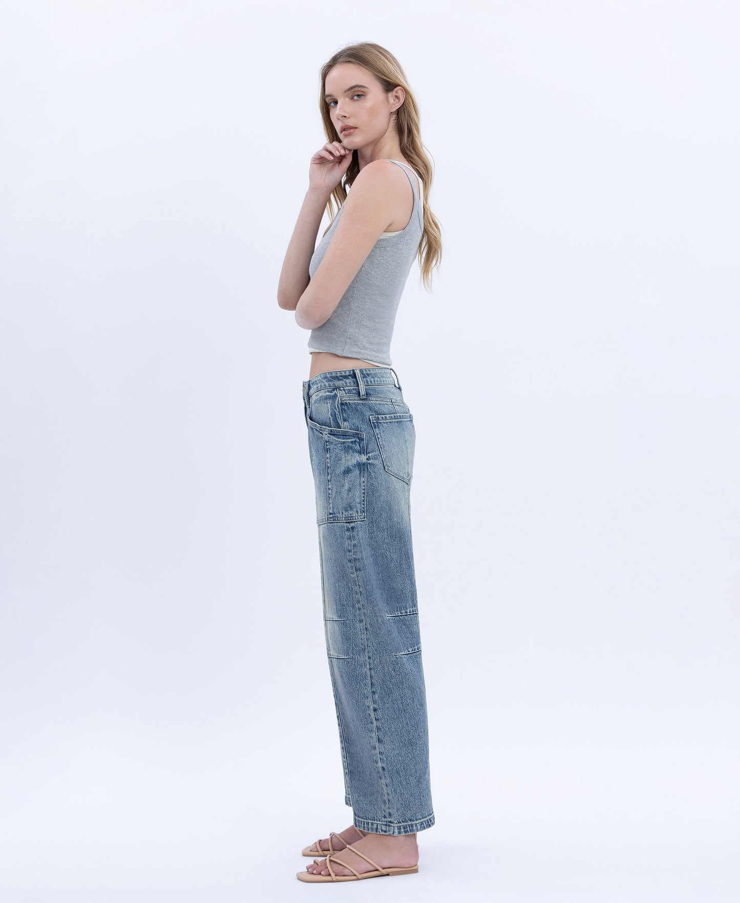 Left 45 degrees product image of Serene Lustre - High Rise Crop Dart Barrel Jeans