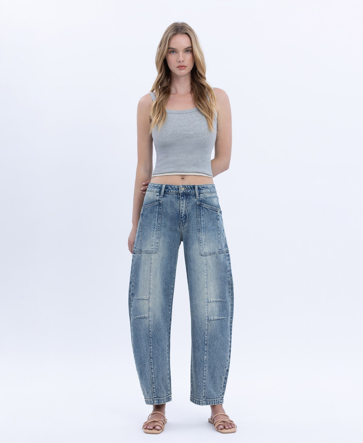 Front product images of Serene Lustre - High Rise Crop Dart Barrel Jeans