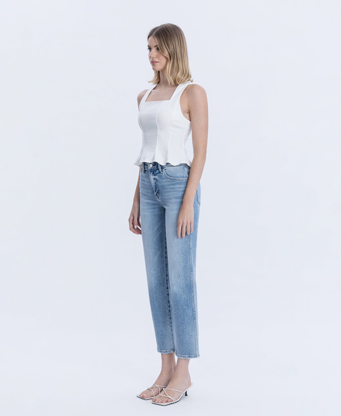 Left 45 degrees product image of Blissful Symphony - High Rise Ankle Straight Jeans
