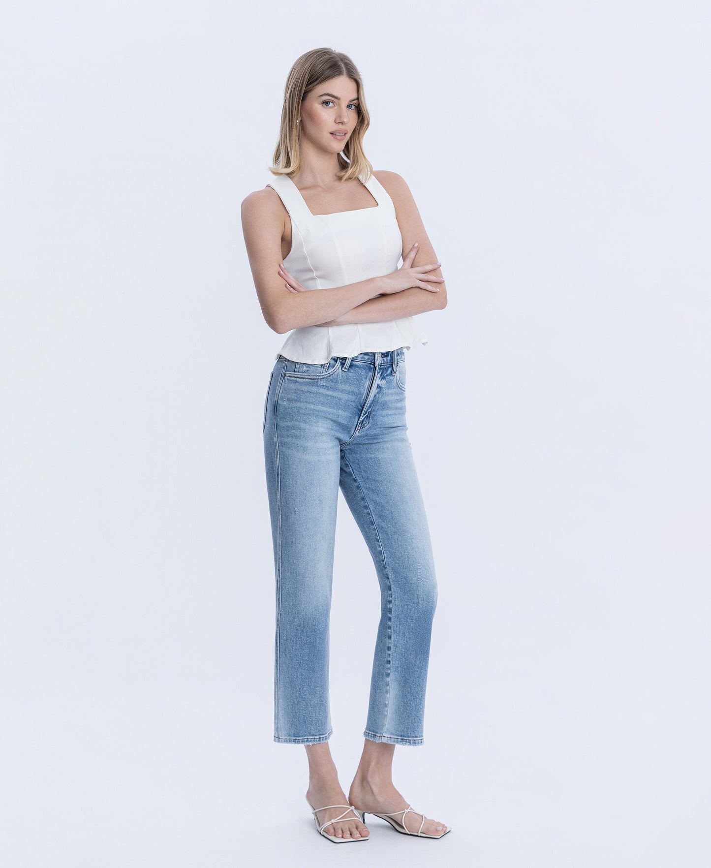 Right side product images of Blissful Symphony - High Rise Ankle Straight Jeans