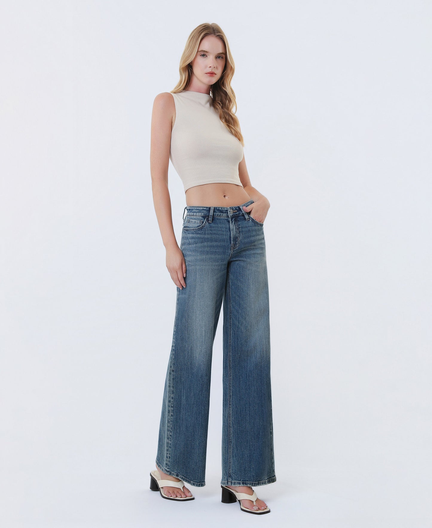 Right 45 degrees product image of Spiritual - Mid Rise Wide Leg Jeans
