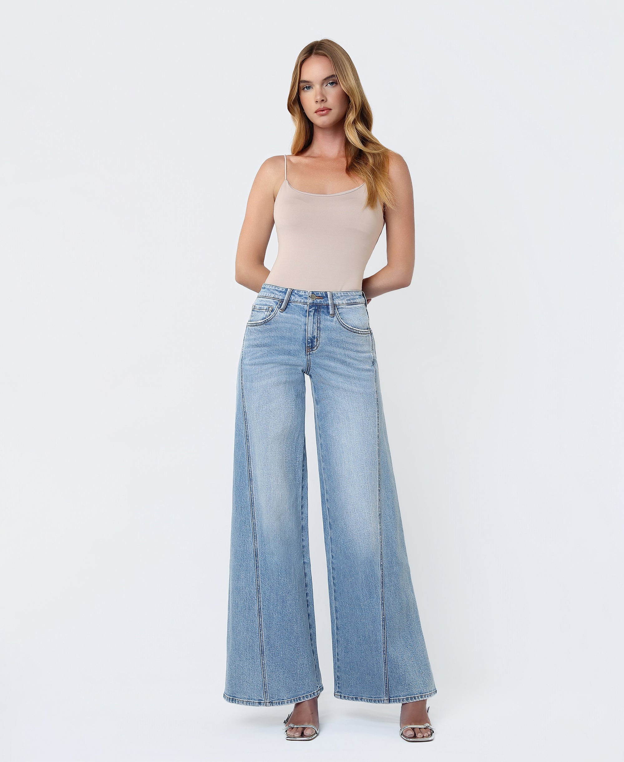 Flying Monkey Sulphur Springs Mid Rise Twisted Seam Palazzo Jeans