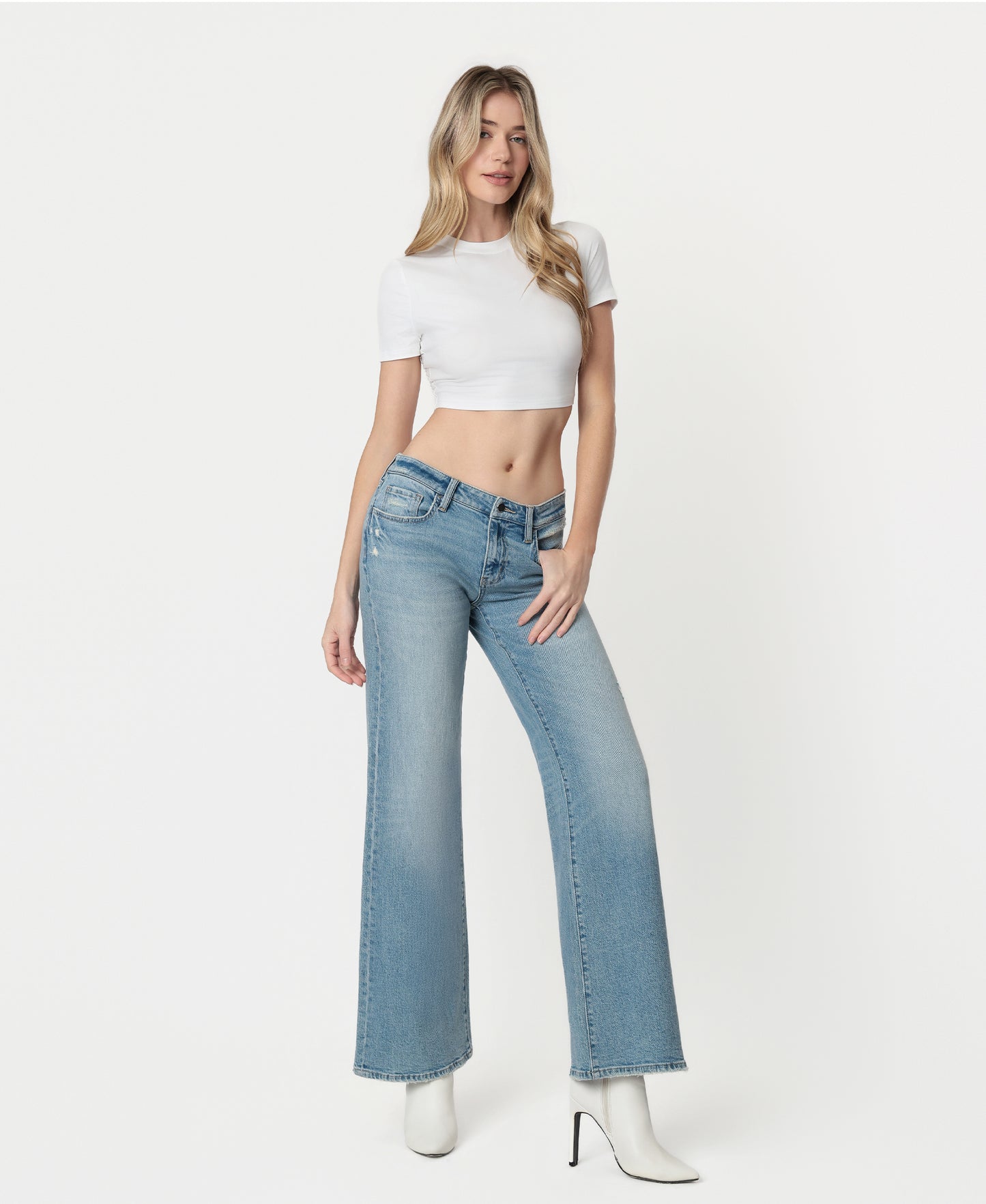 Right 45 degrees product image of Cleverness - Low Rise Tinted Wide Leg Jeans
