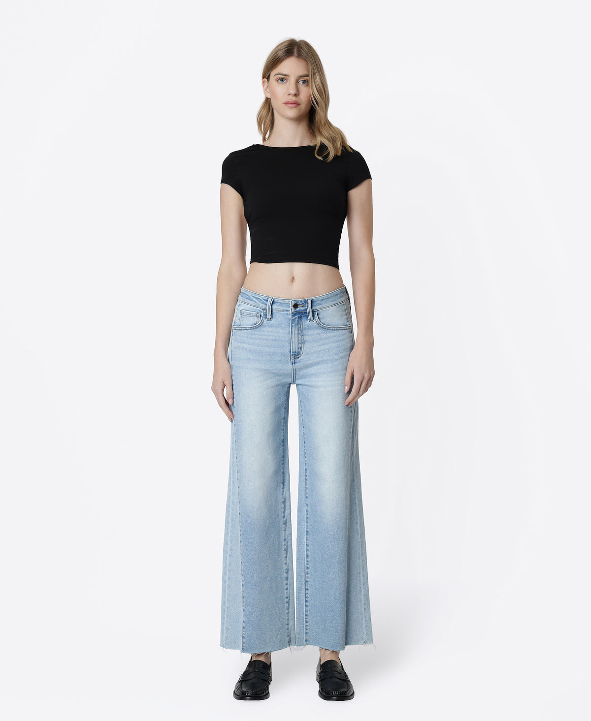 Front product images of Obedient - High Rise Two Tone Twist Wide Leg Jeans
