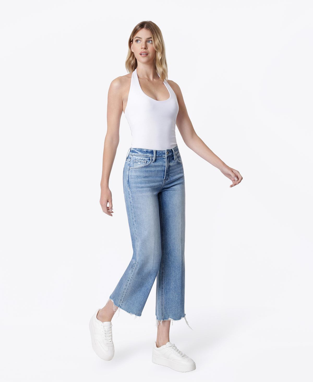 Right 45 degrees product image of Commodious - High Rise Trouser Fold Crop Slim Wide Leg Jeans