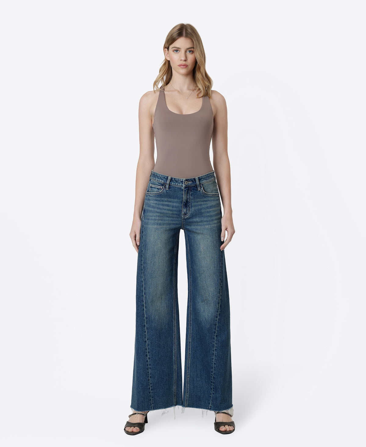 Front product images of Beautify - High Rise Side Seamed Tinted Wide Leg Jeans