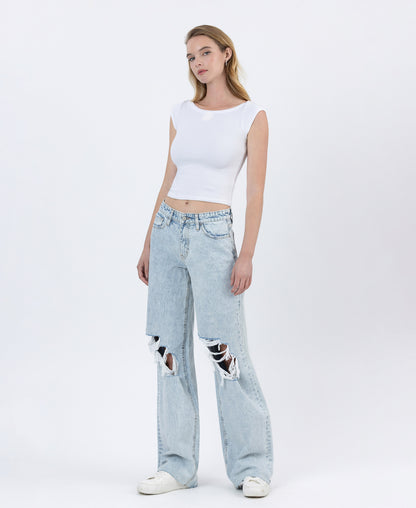 Left 45 degrees product image of Rejoicer - High Rise Distressed Long Baggy Wide Leg Jeans