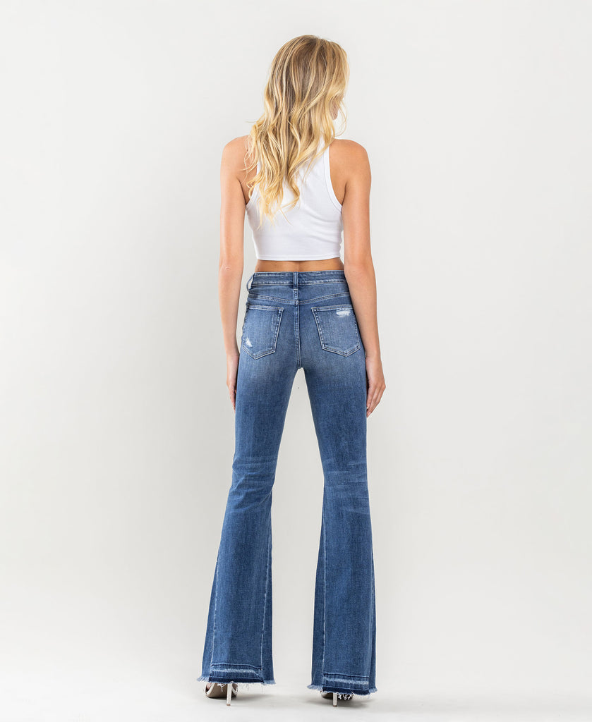 Back product images of Farewell - High Rise Distressed Insert Panel Released Hem Flare Jeans