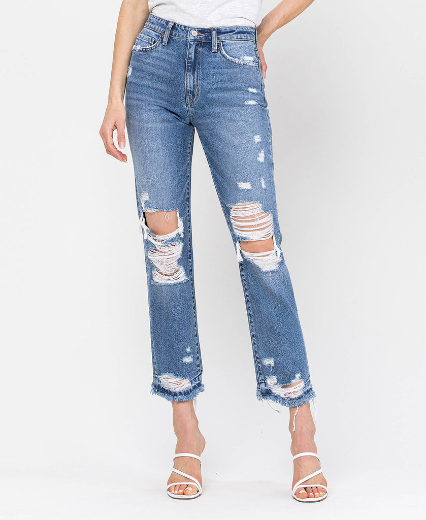 Left 45 degrees product image of Loveland - High Rise Released Hem Crop Straight Jeans