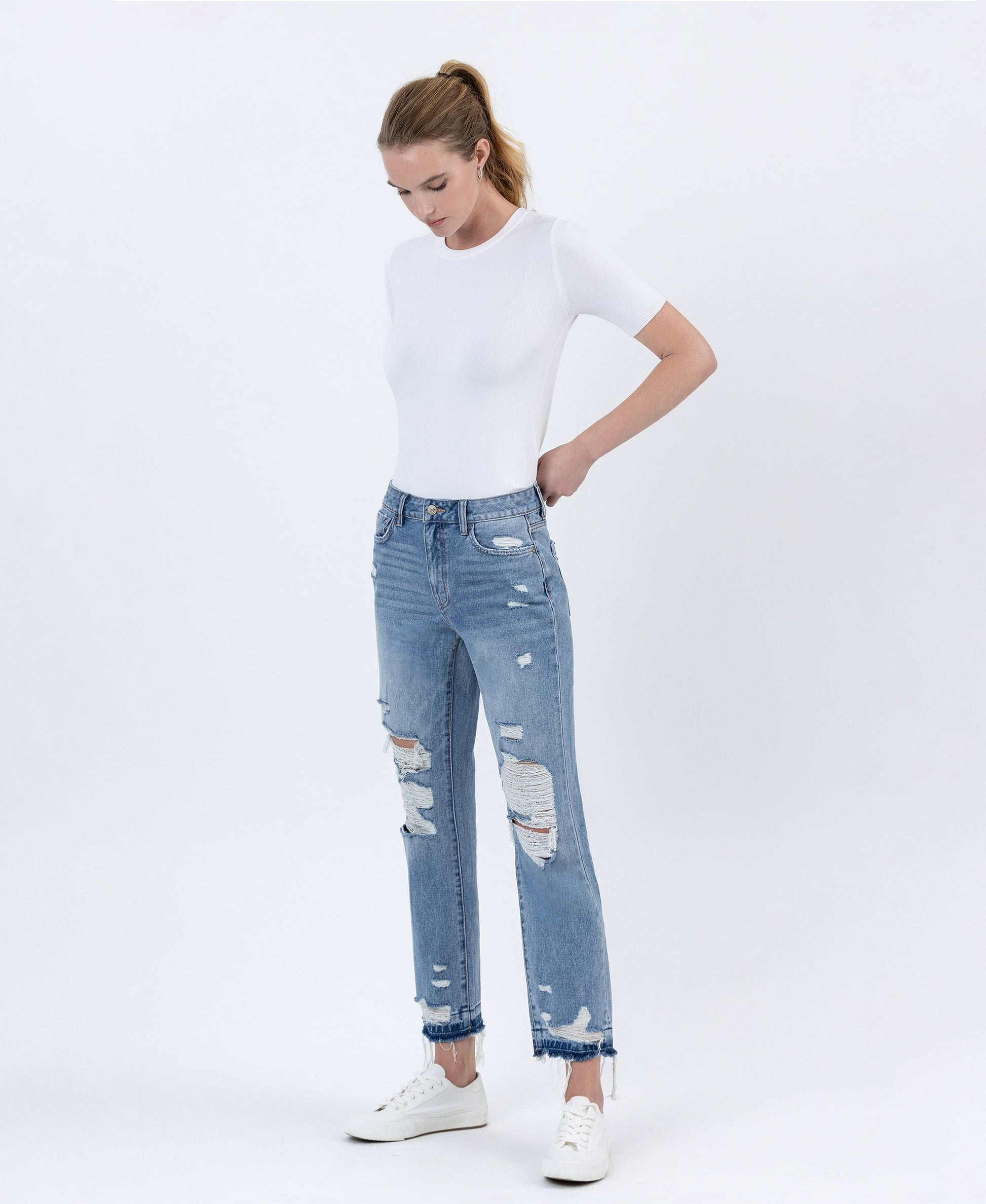 Left 45 degrees product image of Loveland - High Rise Released Hem Crop Straight Jeans