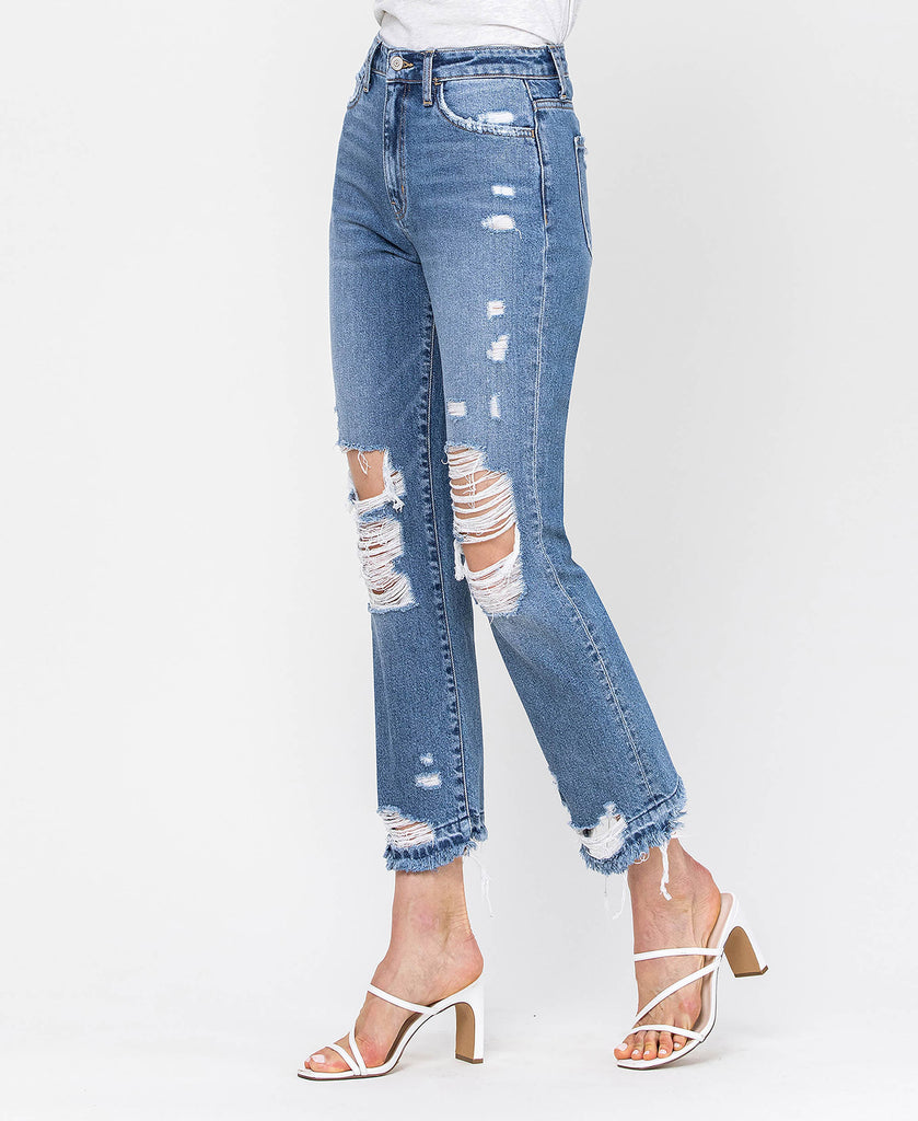 Left 45 degrees product image of Loveland - High Rise Released Hem Crop Straight Jeans