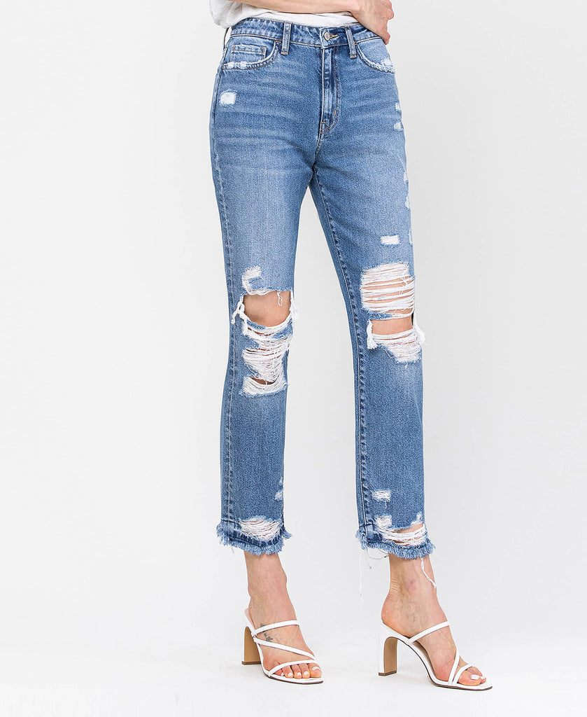 Right 45 degrees product image of Loveland - High Rise Released Hem Crop Straight Jeans