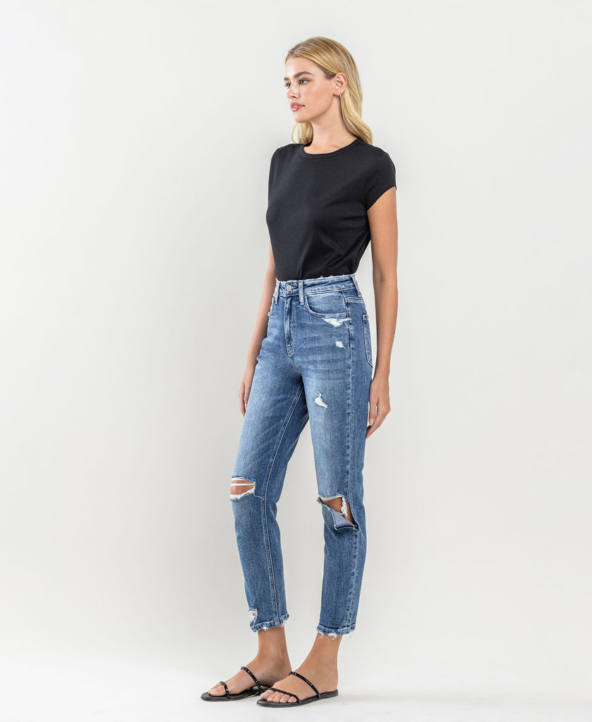 Left 45 degrees product image of Last Night - Distressed Stretch Mom/Boyfriend Jeans