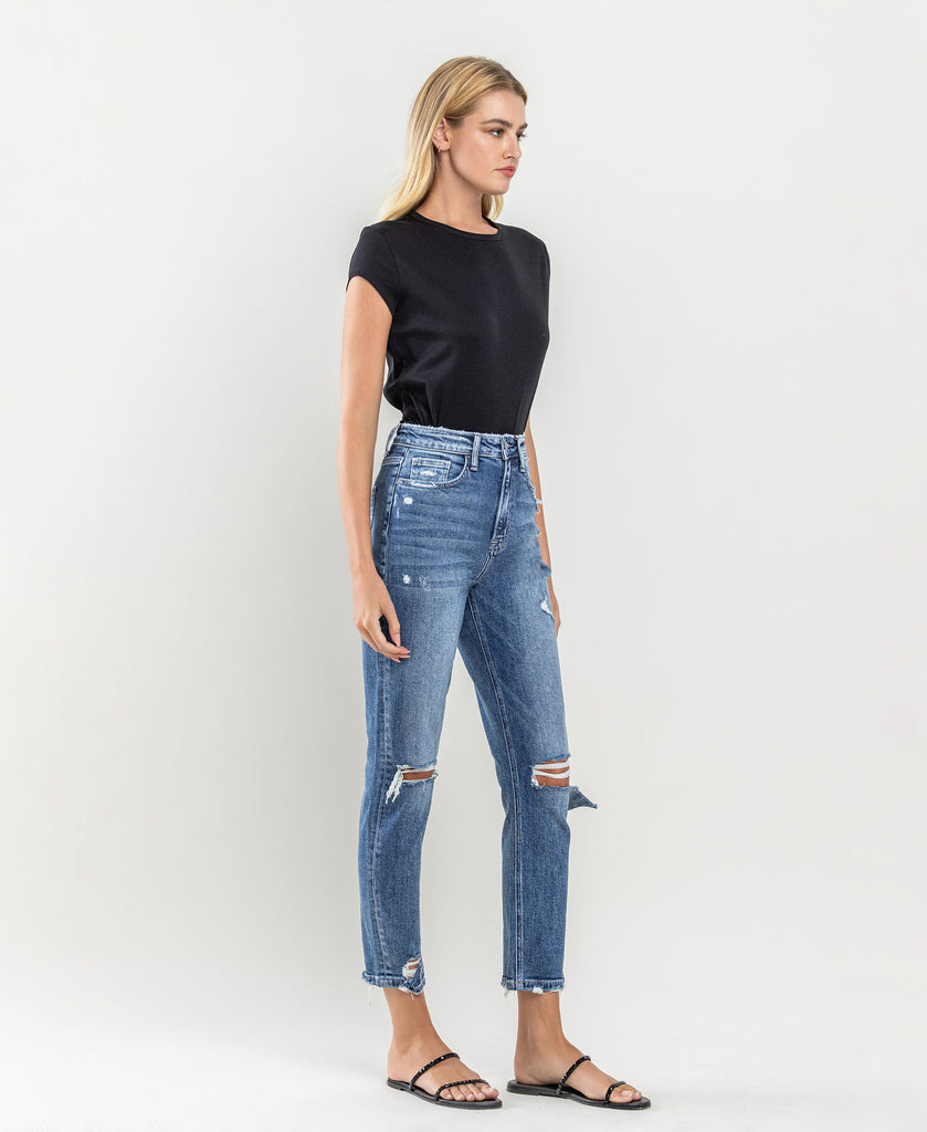 Right 45 degrees product image of Last Night - Distressed Stretch Mom/Boyfriend Jeans