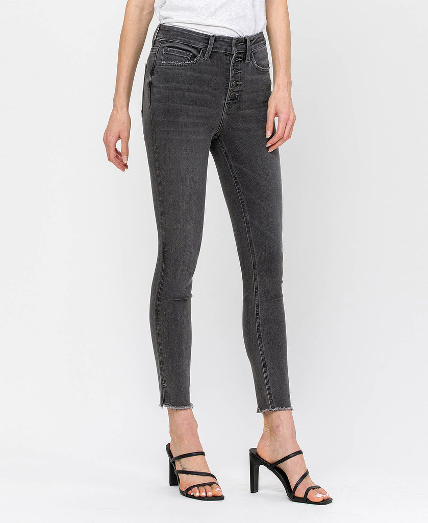 Right 45 degrees product image of Marilyn - High Rise Button Up Crop Skinny Jeans with Side Slit