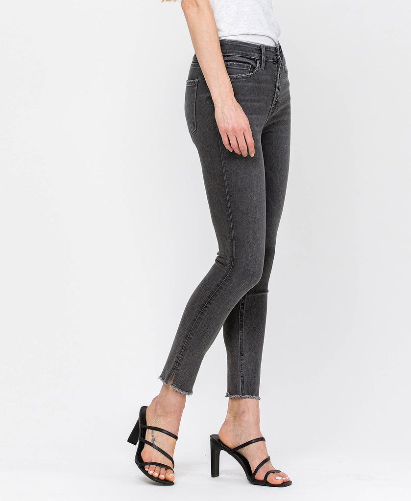 Right side product images of Marilyn - High Rise Button Up Crop Skinny Jeans with Side Slit