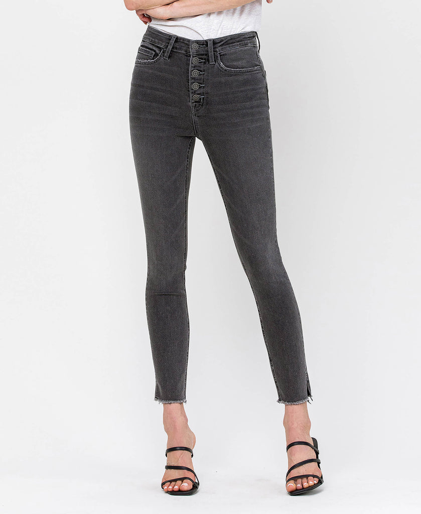 Front product images of Marilyn - High Rise Button Up Crop Skinny Jeans with Side Slit