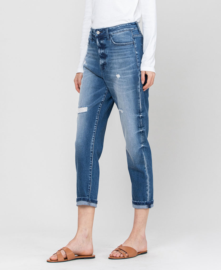 Left 45 degrees product image of Caspian - Cuffed Stretch Boyfriend Jeans
