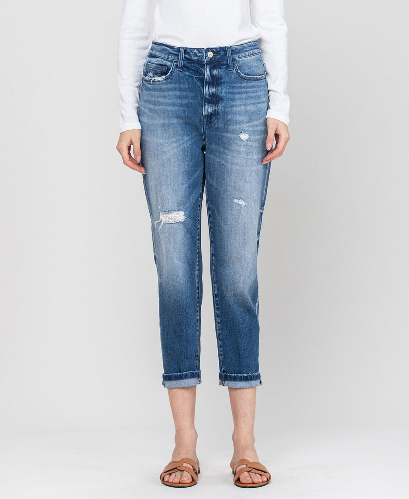 Front product images of Caspian - Cuffed Stretch Boyfriend Jeans