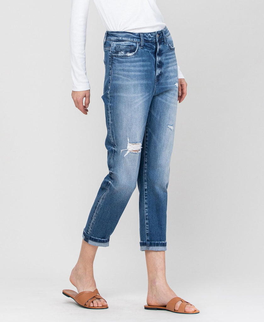 Right 45 degrees product image of Caspian - Cuffed Stretch Boyfriend Jeans