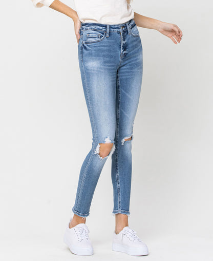 Right 45 degrees product image of Distressed Tempo - Mid Rise Distressed Ankle Skinny Jeans